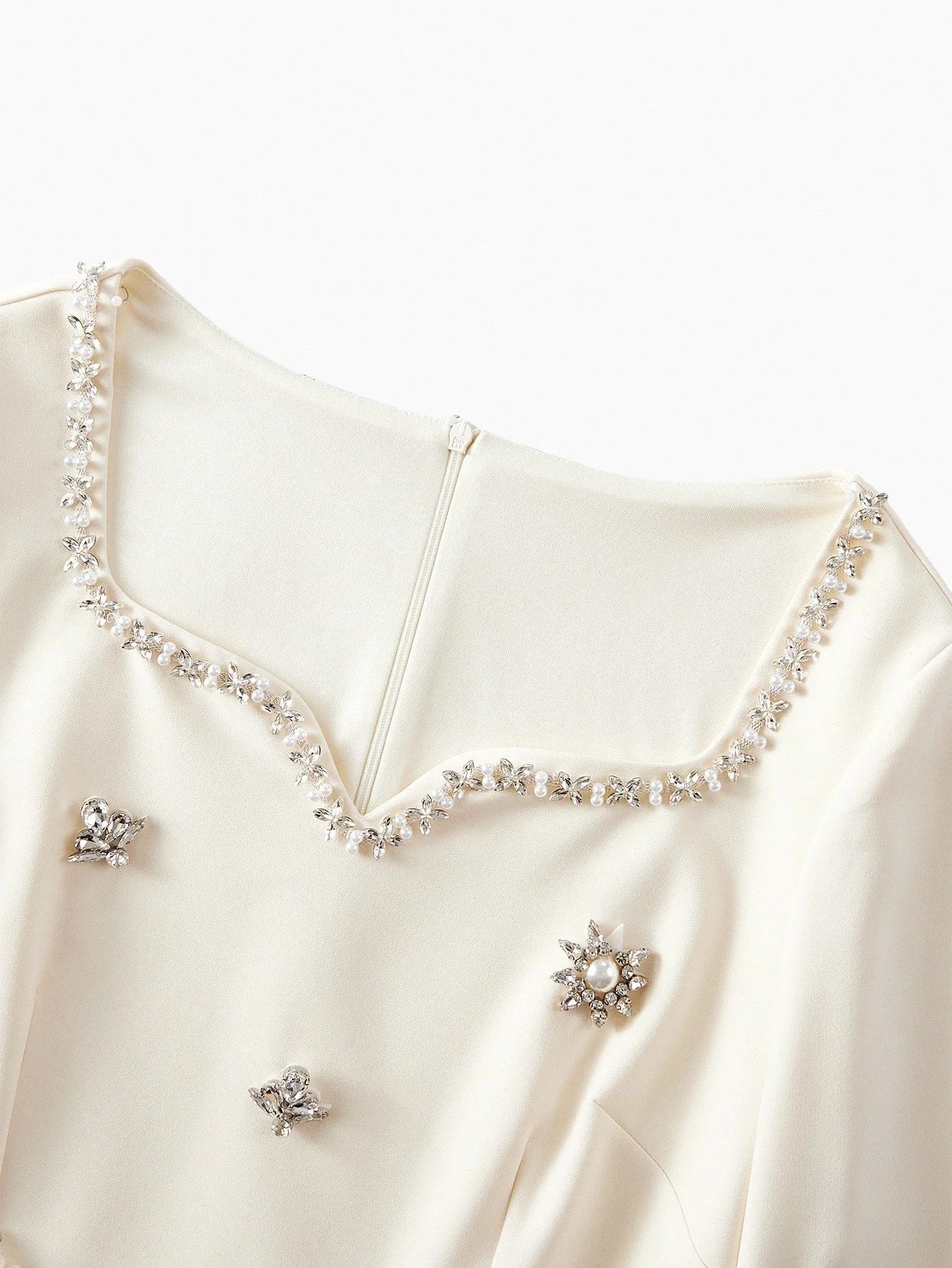 PREMIUM RHINESTONE DECOR LONG SLEEVE ELEGANT SHORT DRESS