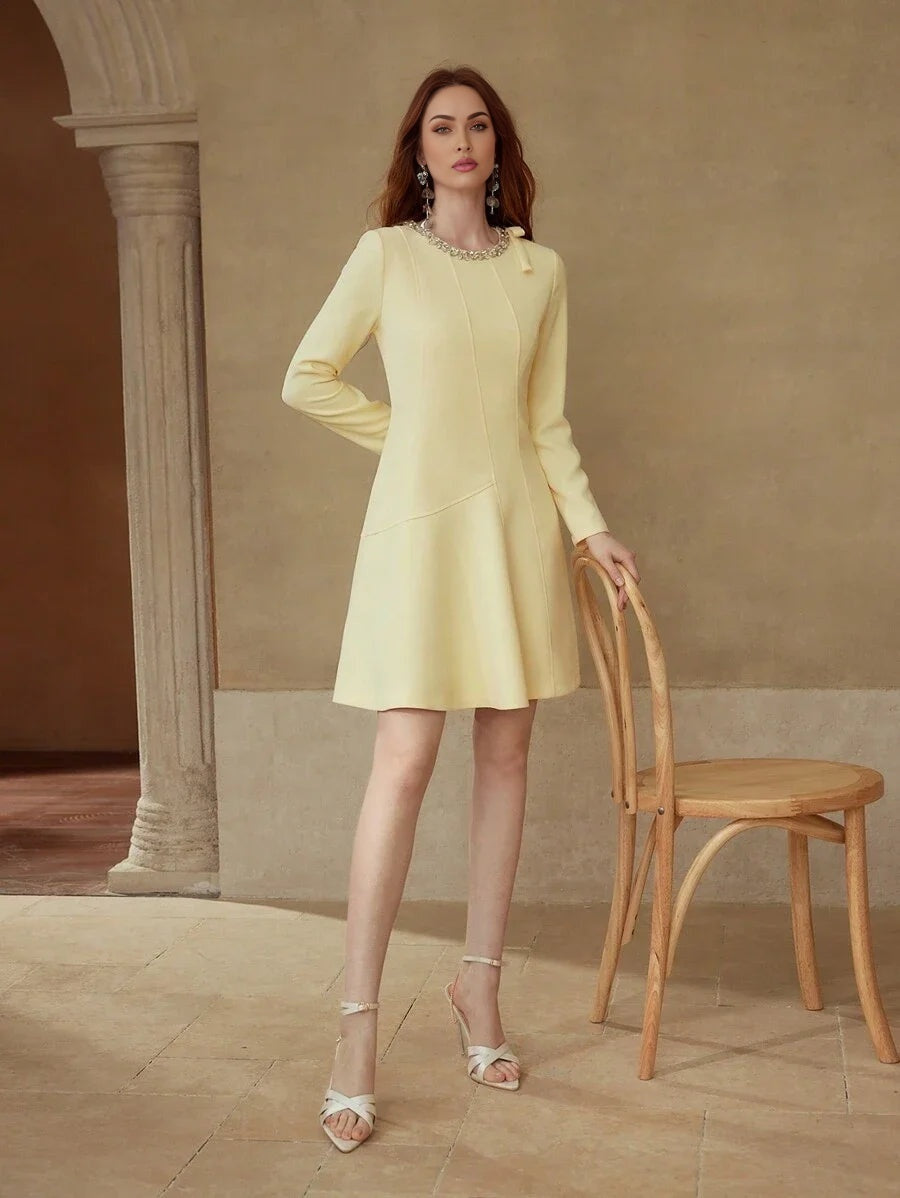 PREMIUM RHINESTONE DETAIL BOW DECOR DRESS