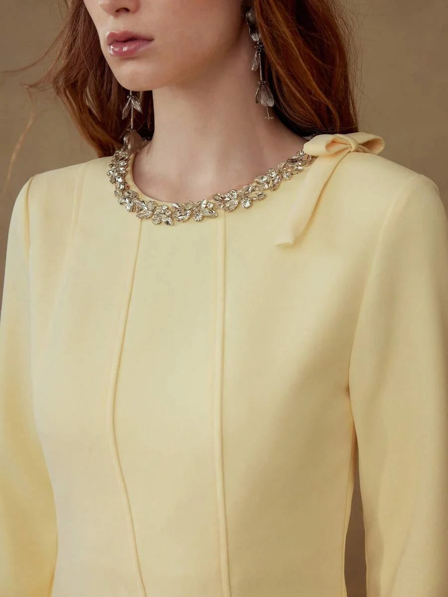 PREMIUM RHINESTONE DETAIL BOW DECOR DRESS