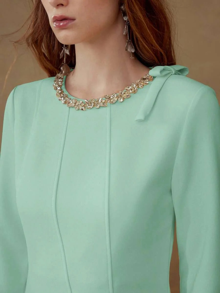 PREMIUM RHINESTONE DETAIL BOW DECOR DRESS