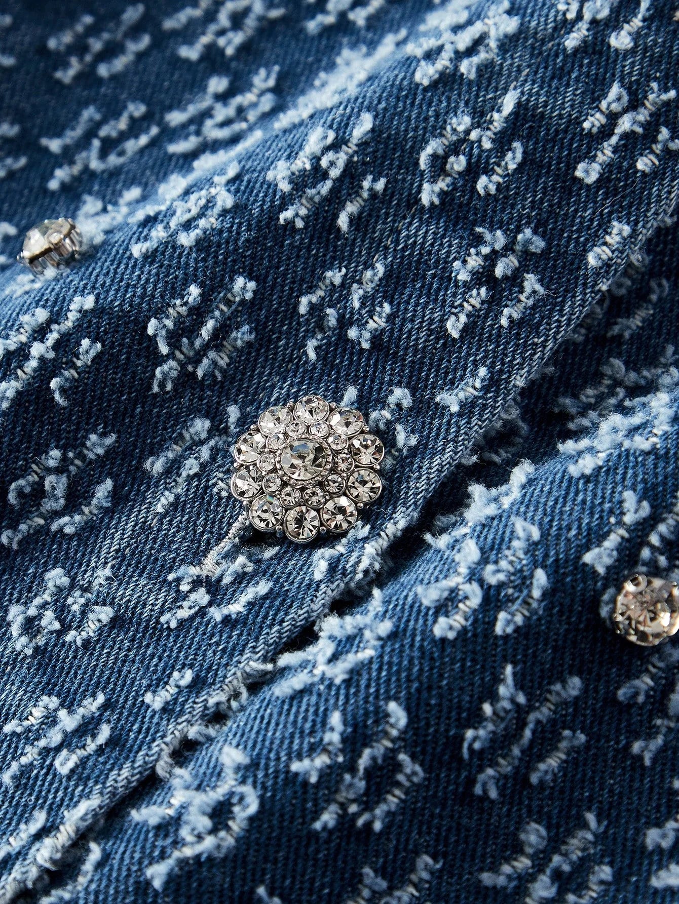 PREMIUM RHINESTONE DETAIL DENIM DRESS WITH BELT