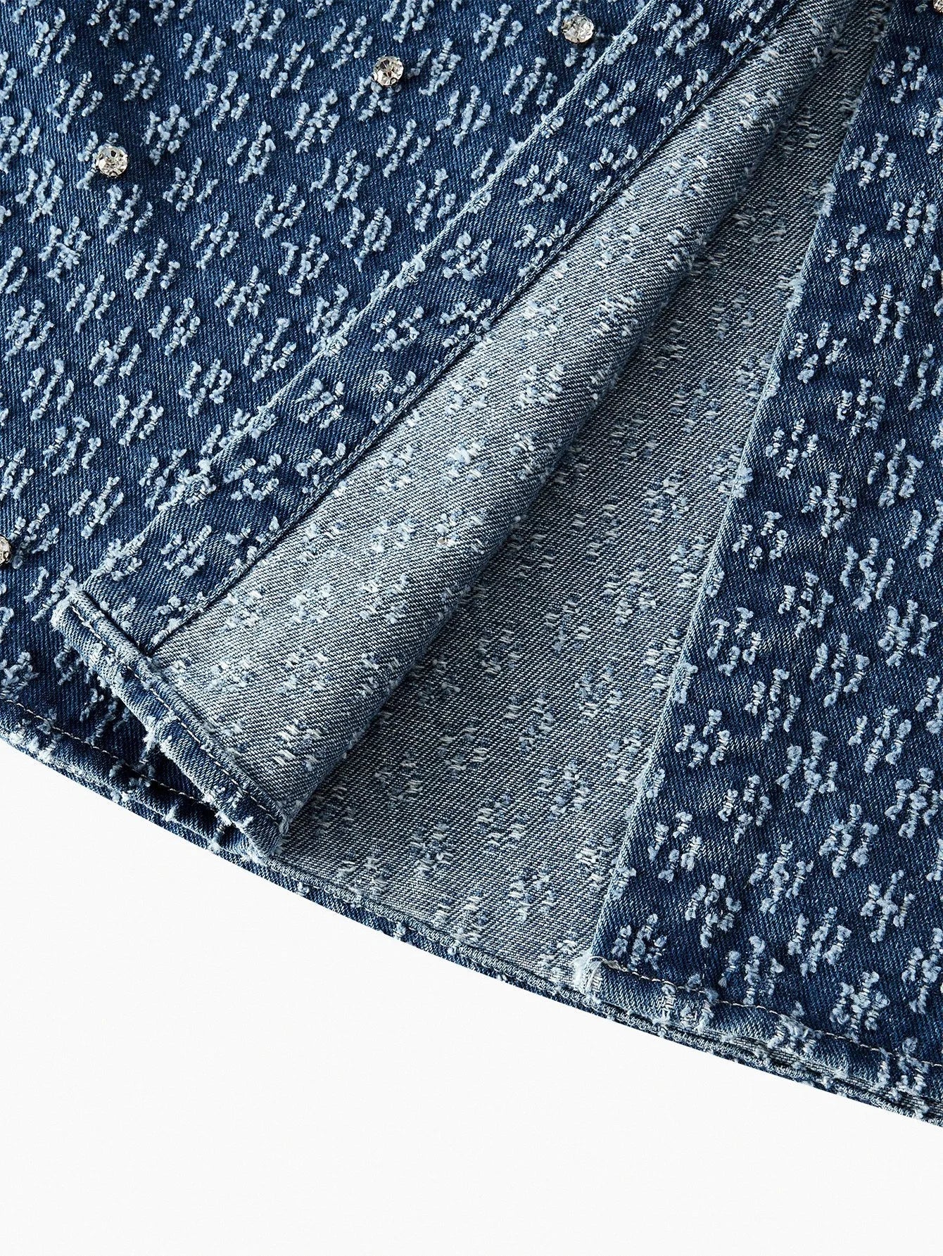 PREMIUM RHINESTONE DETAIL DENIM DRESS WITH BELT