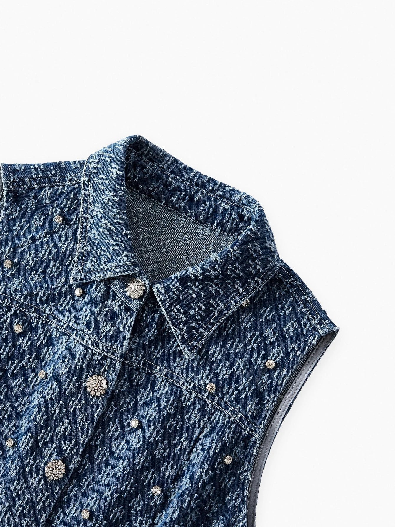 PREMIUM RHINESTONE DETAIL DENIM DRESS WITH BELT