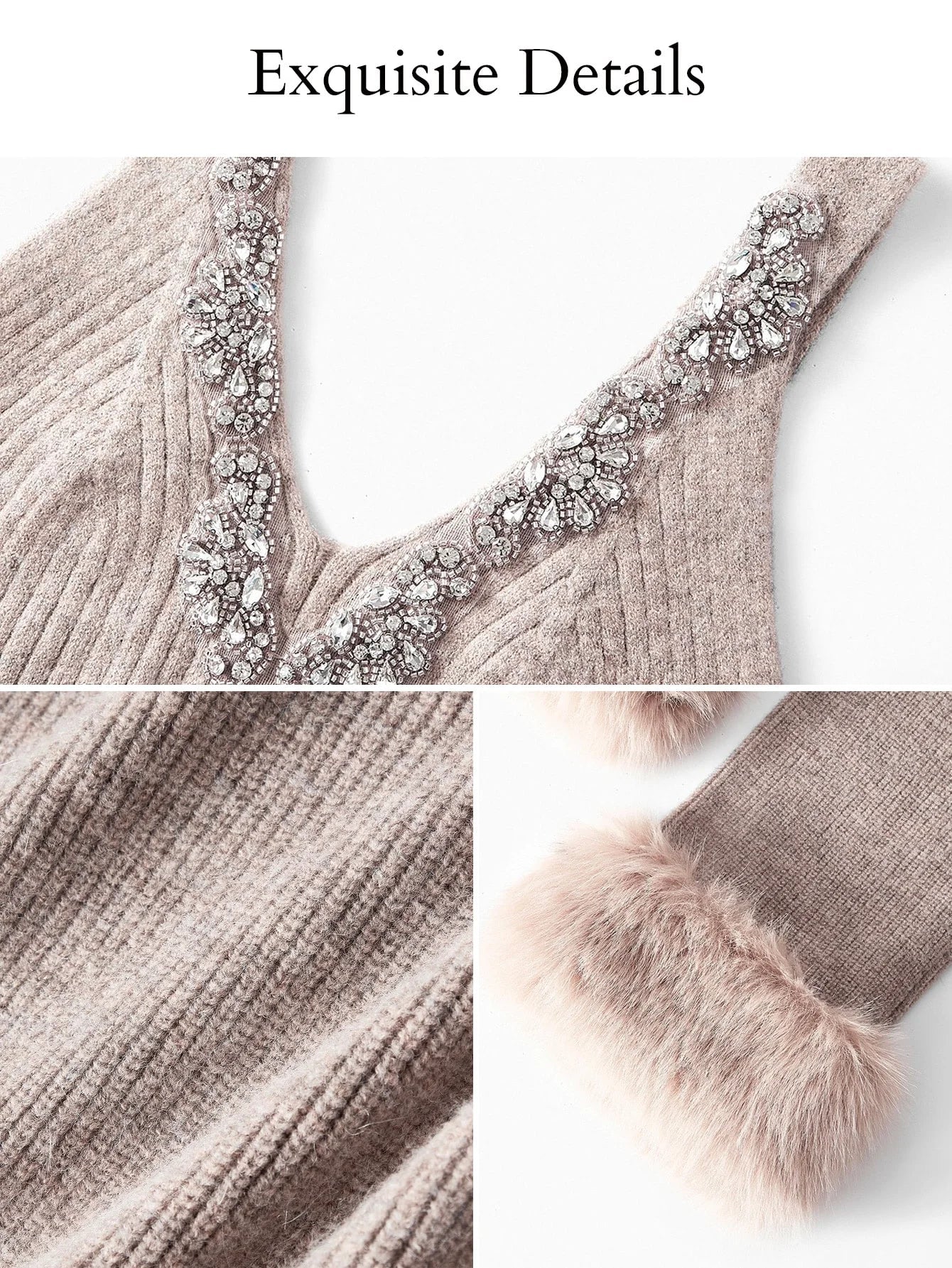 PREMIUM RHINESTONE DETAIL KNIT TOP amp CONTRAST FAUX FUR TRIM CARDIGAN
