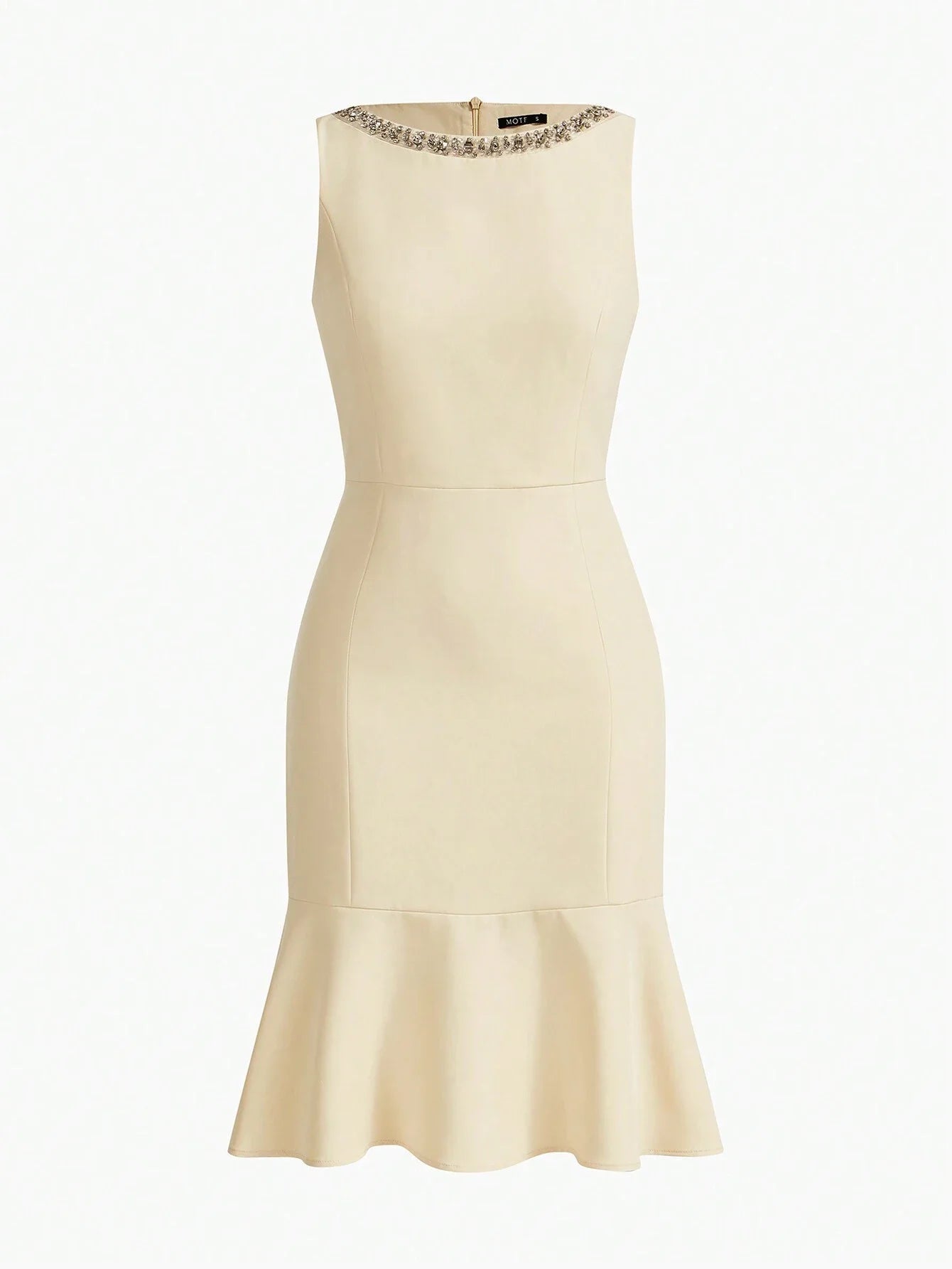 PREMIUM RHINESTONE DETAIL MERMAID HEM MIDI DRESS WITHOUT BELT