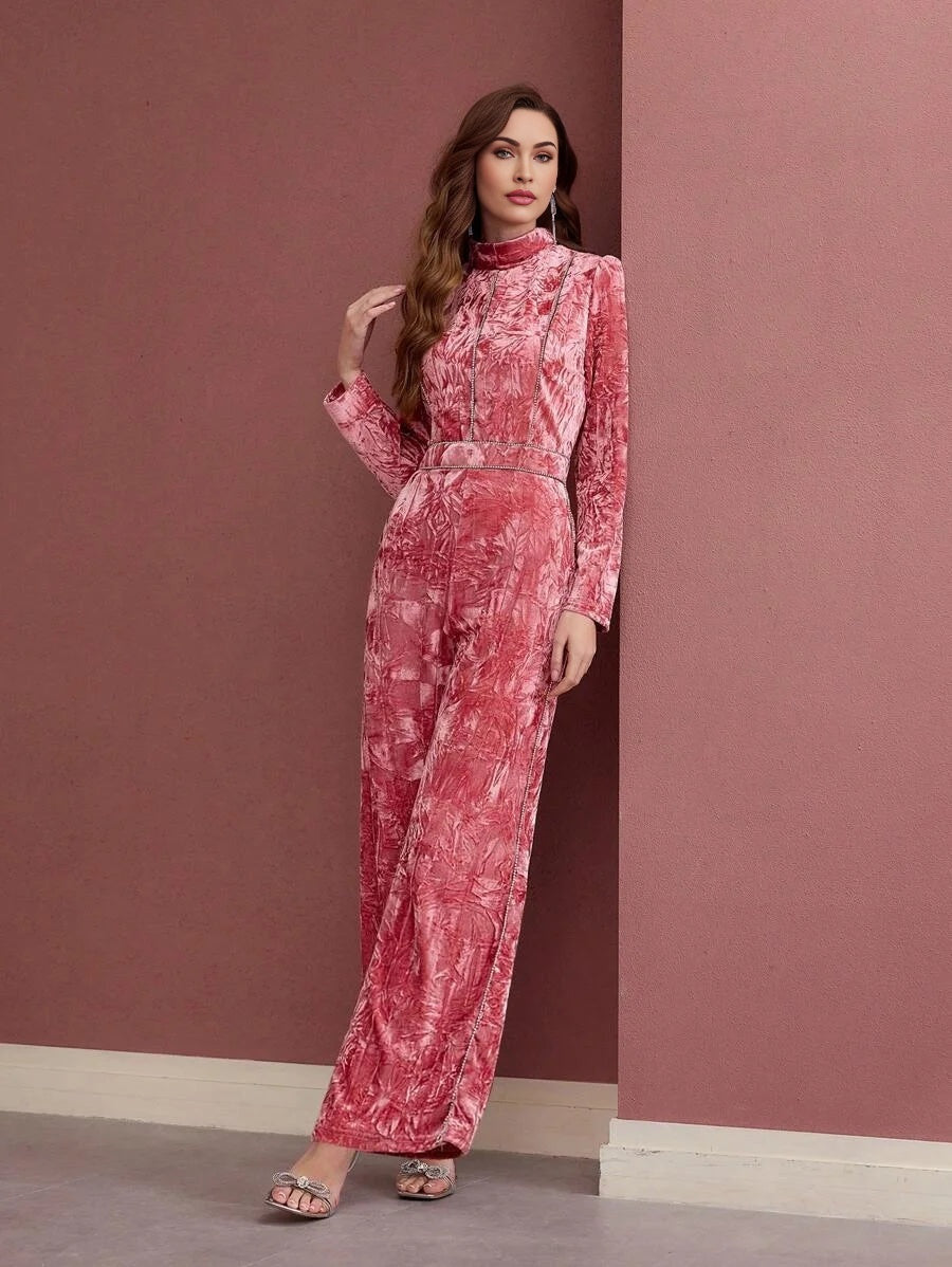 PREMIUM RHINESTONE DETAIL POCKET JUMPSUIT