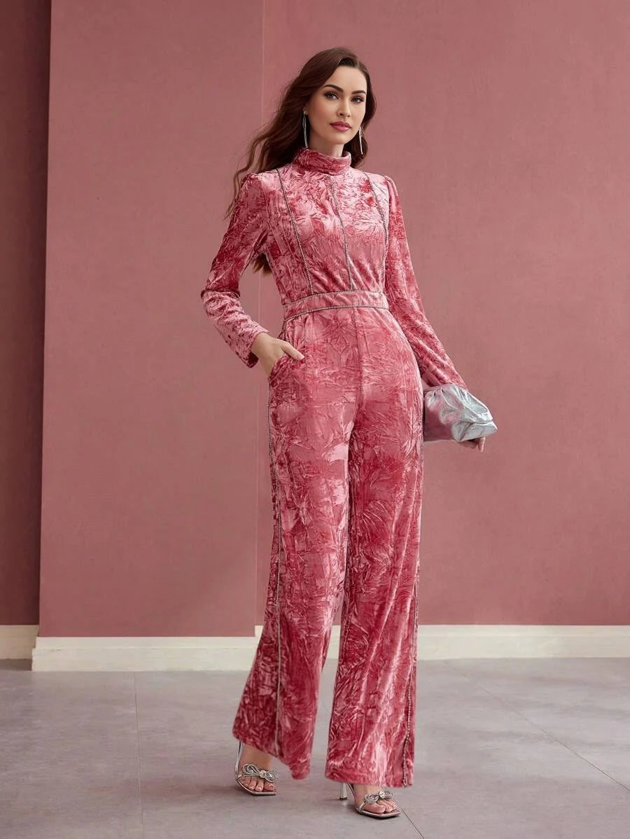 PREMIUM RHINESTONE DETAIL POCKET JUMPSUIT