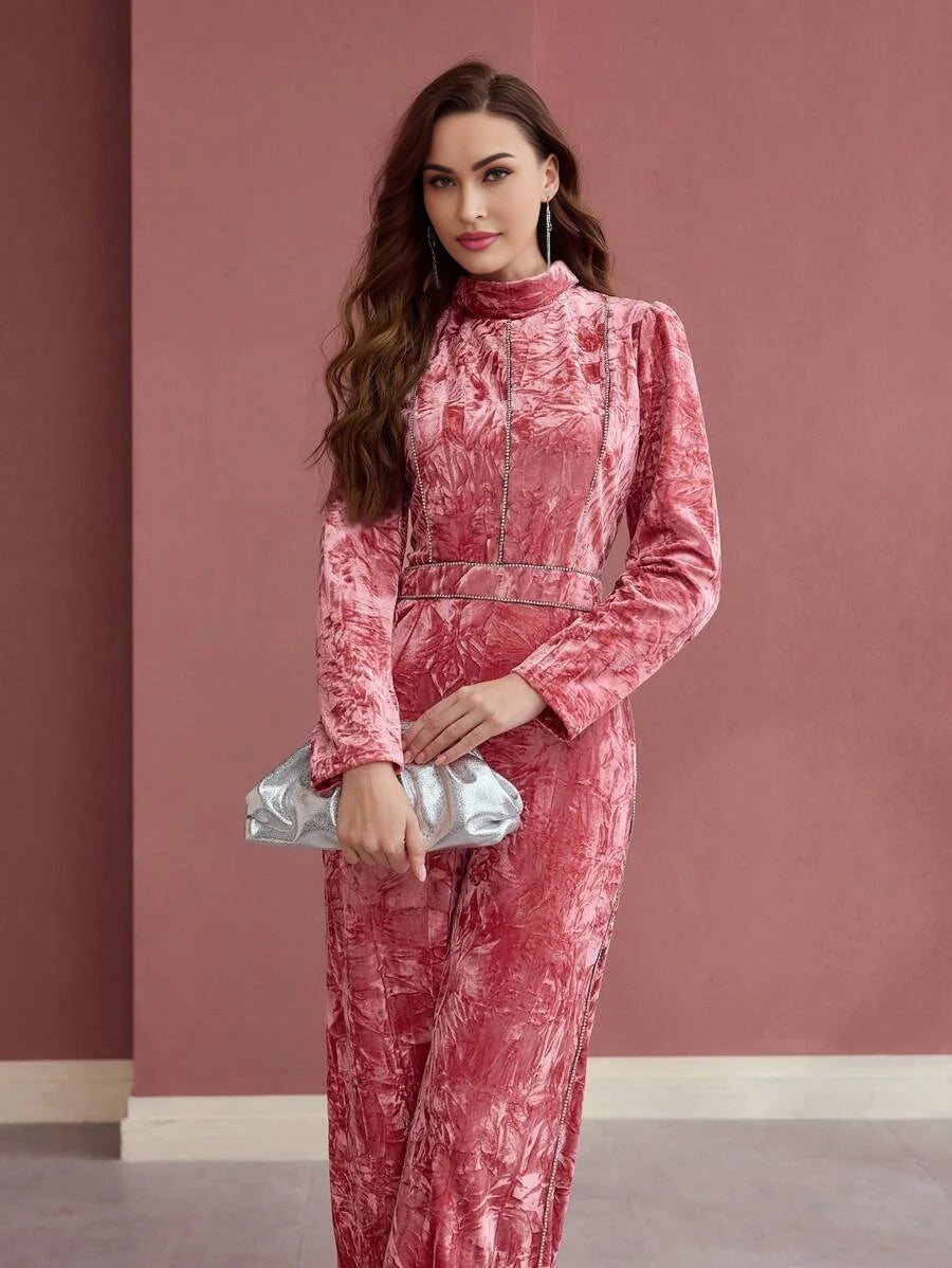 PREMIUM RHINESTONE DETAIL POCKET JUMPSUIT