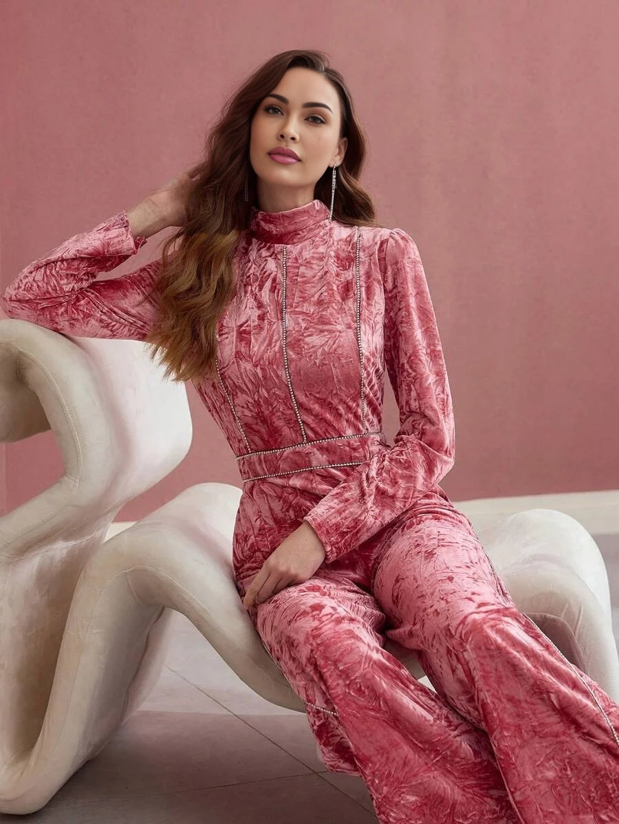 PREMIUM RHINESTONE DETAIL POCKET JUMPSUIT