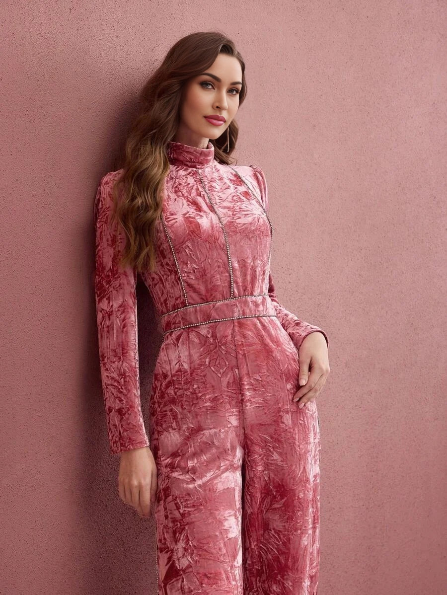 PREMIUM RHINESTONE DETAIL POCKET JUMPSUIT