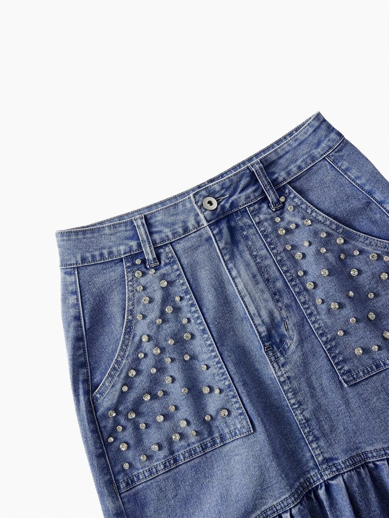 PREMIUM RHINESTONE DETAIL TOP amp SKIRT DENIM 2 PIECES SET