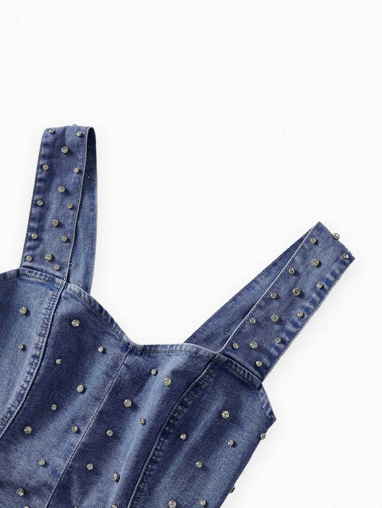 PREMIUM RHINESTONE DETAIL TOP amp SKIRT DENIM 2 PIECES SET