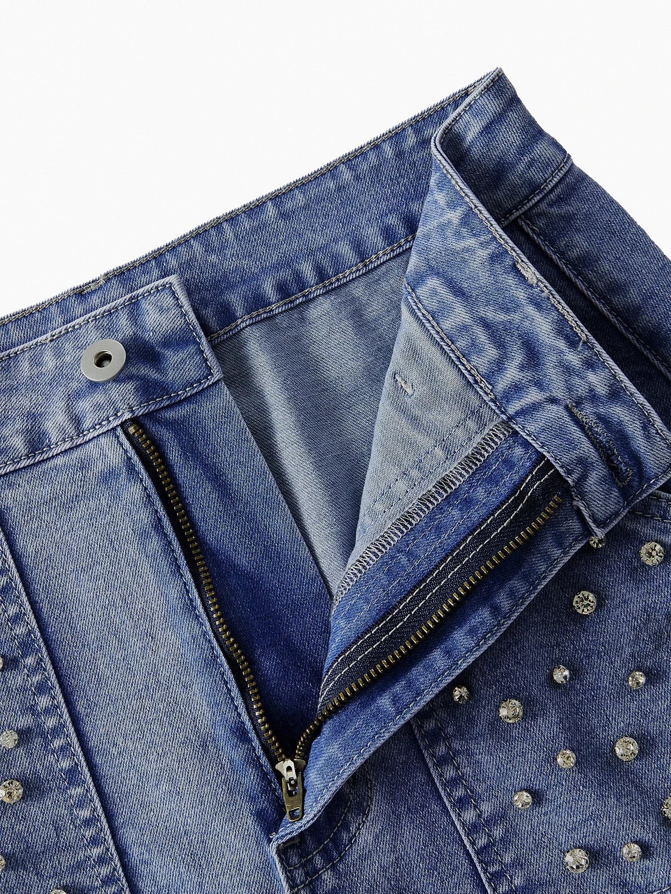 PREMIUM RHINESTONE DETAIL TOP amp SKIRT DENIM 2 PIECES SET