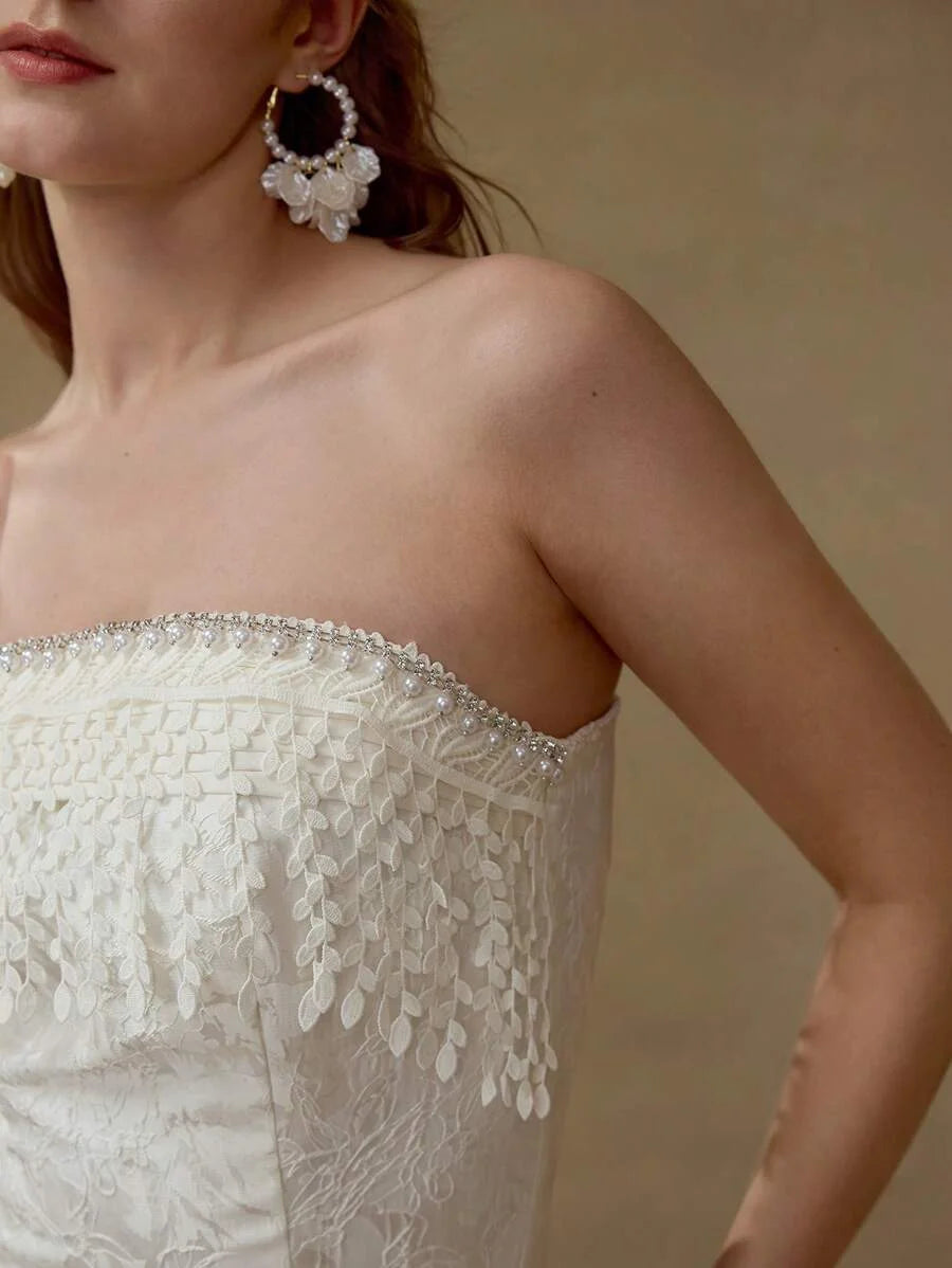 PREMIUM RHINESTONE TASSEL DESIGN STRAPLESS DRESS