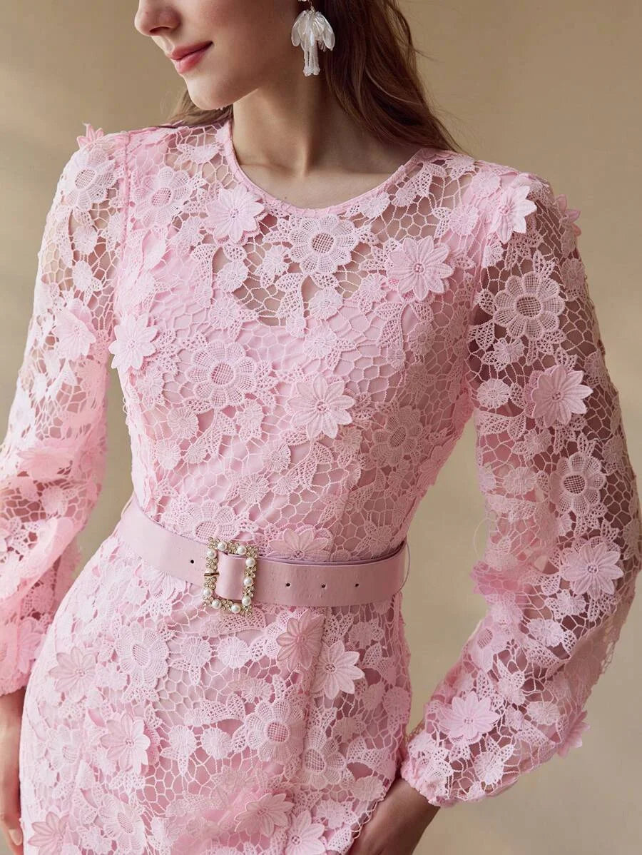 PREMIUM ROMANTIC LACE LANTERN SLEEVE BIAS CUT DRESSSPRINGSUMMER