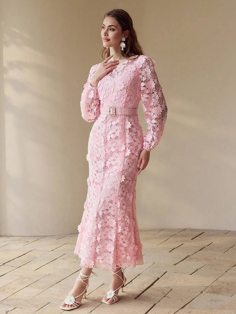 PREMIUM ROMANTIC LACE LANTERN SLEEVE BIAS CUT DRESSSPRINGSUMMER