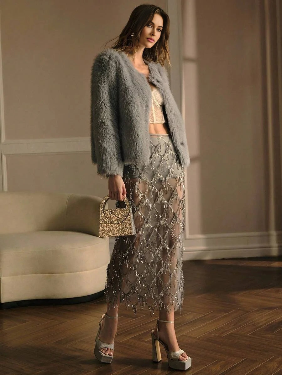 PREMIUM ROUND NECK FAUX FUR COAT