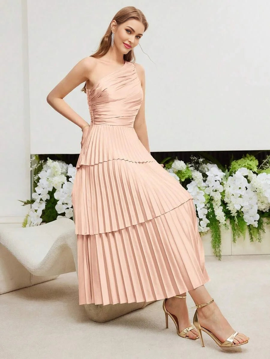 PREMIUM RUCHED PLEATED ONE SHOULDER DRESS