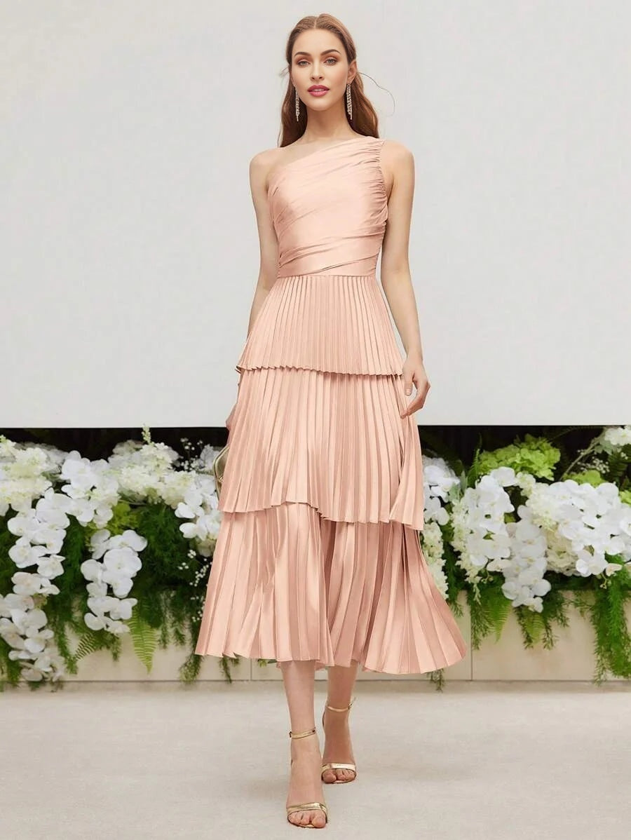 PREMIUM RUCHED PLEATED ONE SHOULDER DRESS