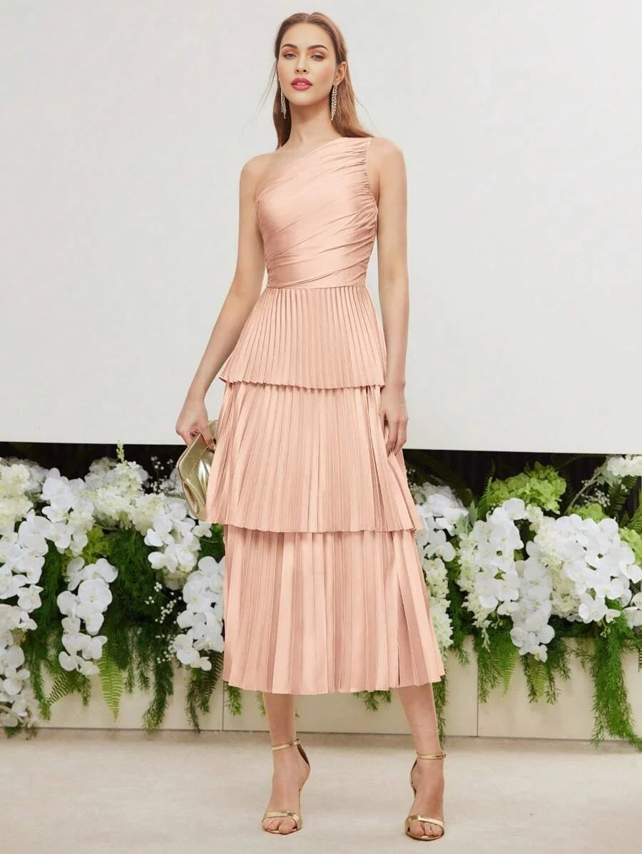 PREMIUM RUCHED PLEATED ONE SHOULDER DRESS