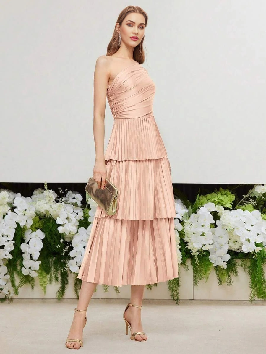 PREMIUM RUCHED PLEATED ONE SHOULDER DRESS