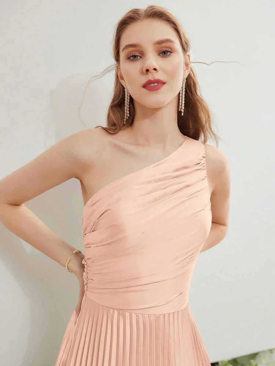 PREMIUM RUCHED PLEATED ONE SHOULDER DRESS