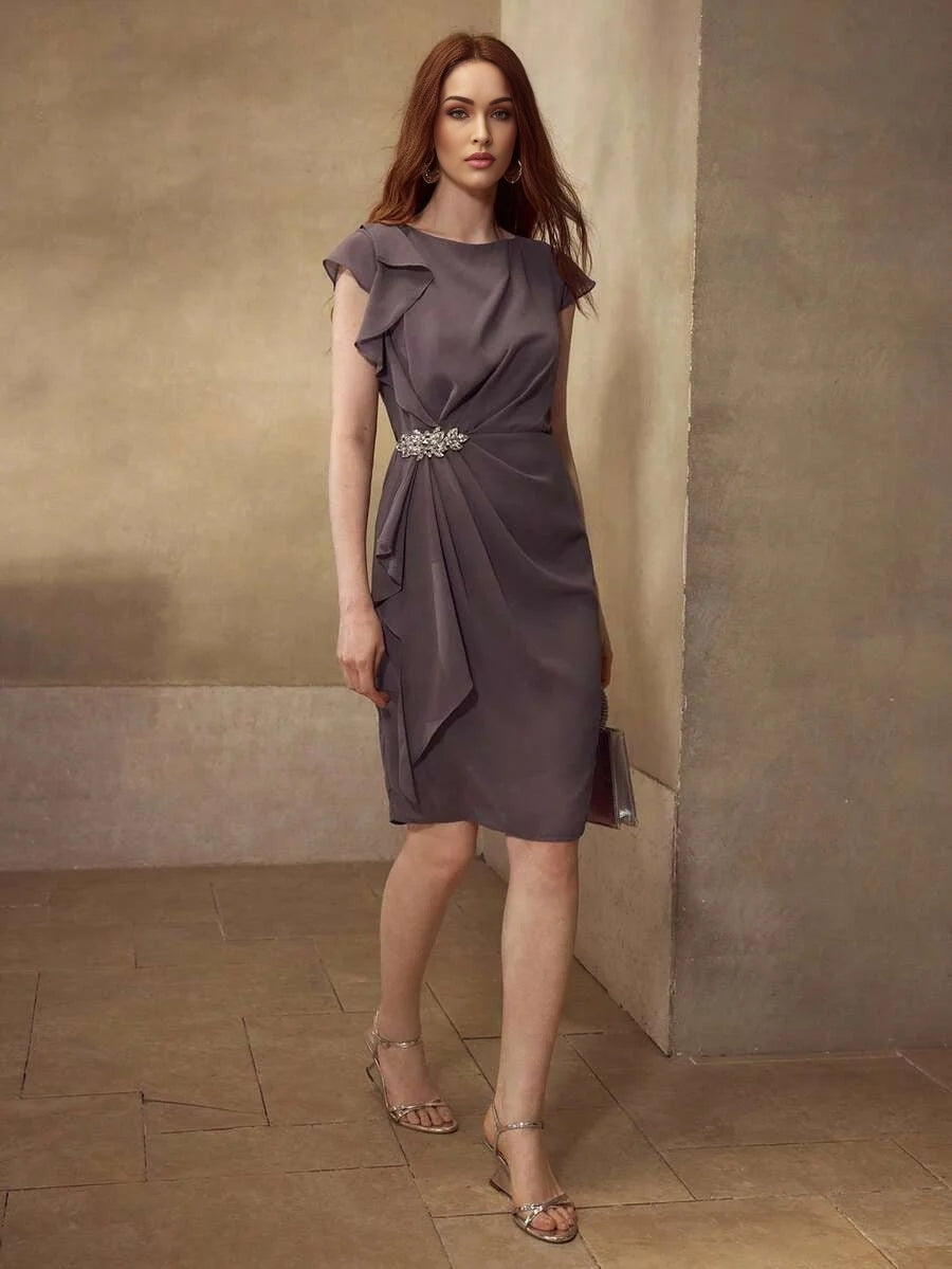 PREMIUM RUCHED RUCHED CRYSTAL DECOR DRESS