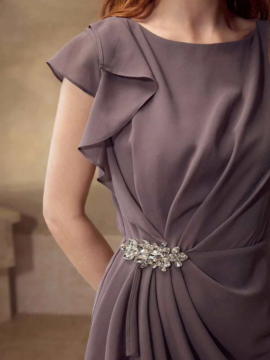 PREMIUM RUCHED RUCHED CRYSTAL DECOR DRESS