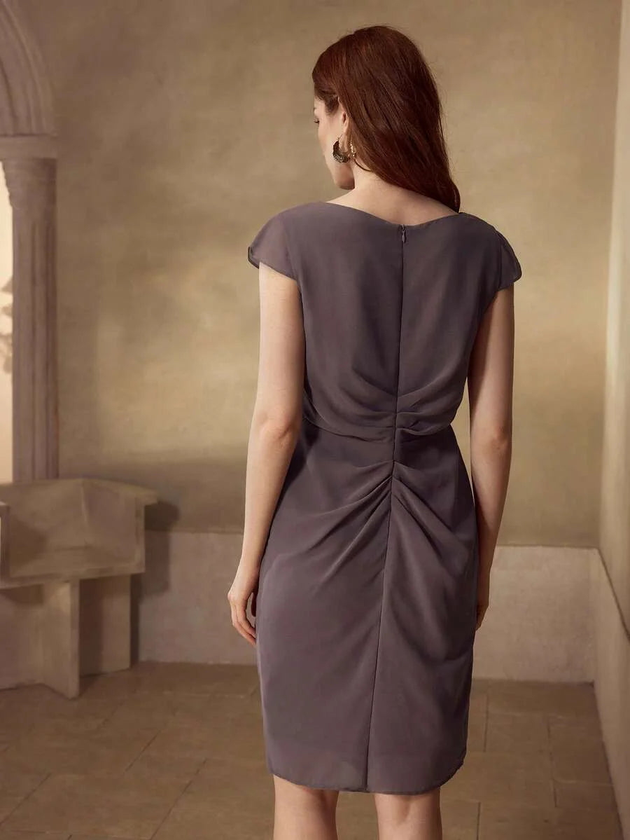 PREMIUM RUCHED RUCHED CRYSTAL DECOR DRESS