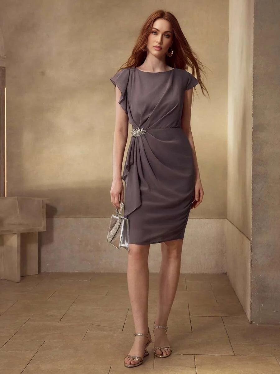 PREMIUM RUCHED RUCHED CRYSTAL DECOR DRESS