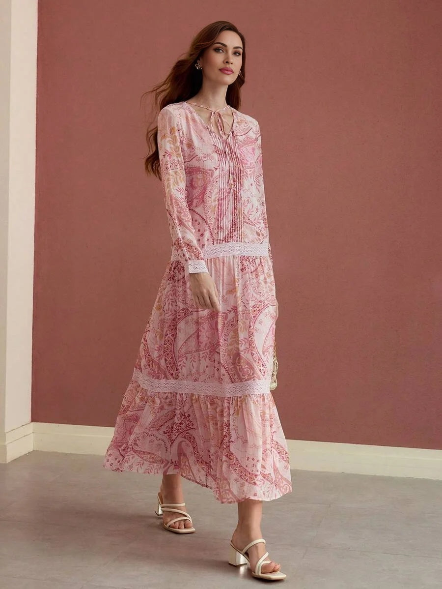 PREMIUM RUFFLE HEM ALL OVER PRINT DRESS