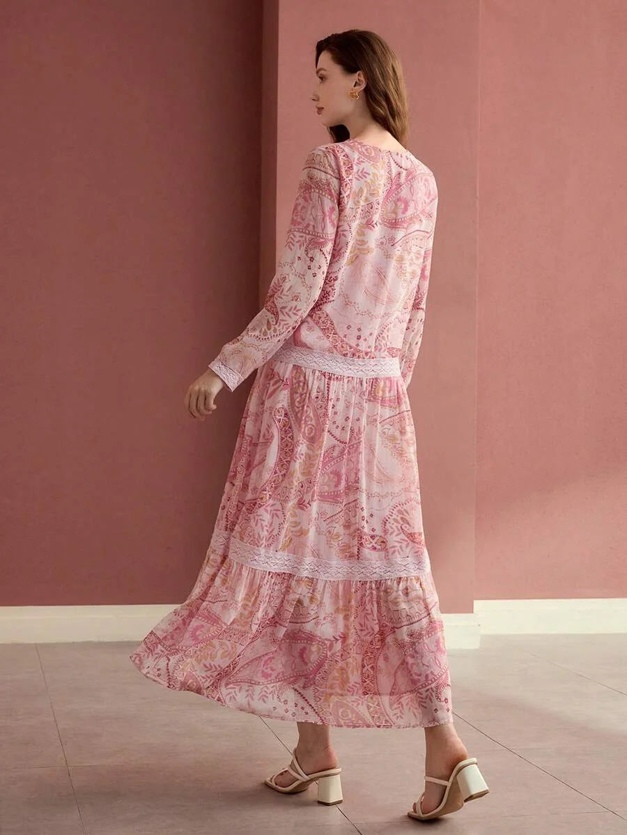 PREMIUM RUFFLE HEM ALL OVER PRINT DRESS