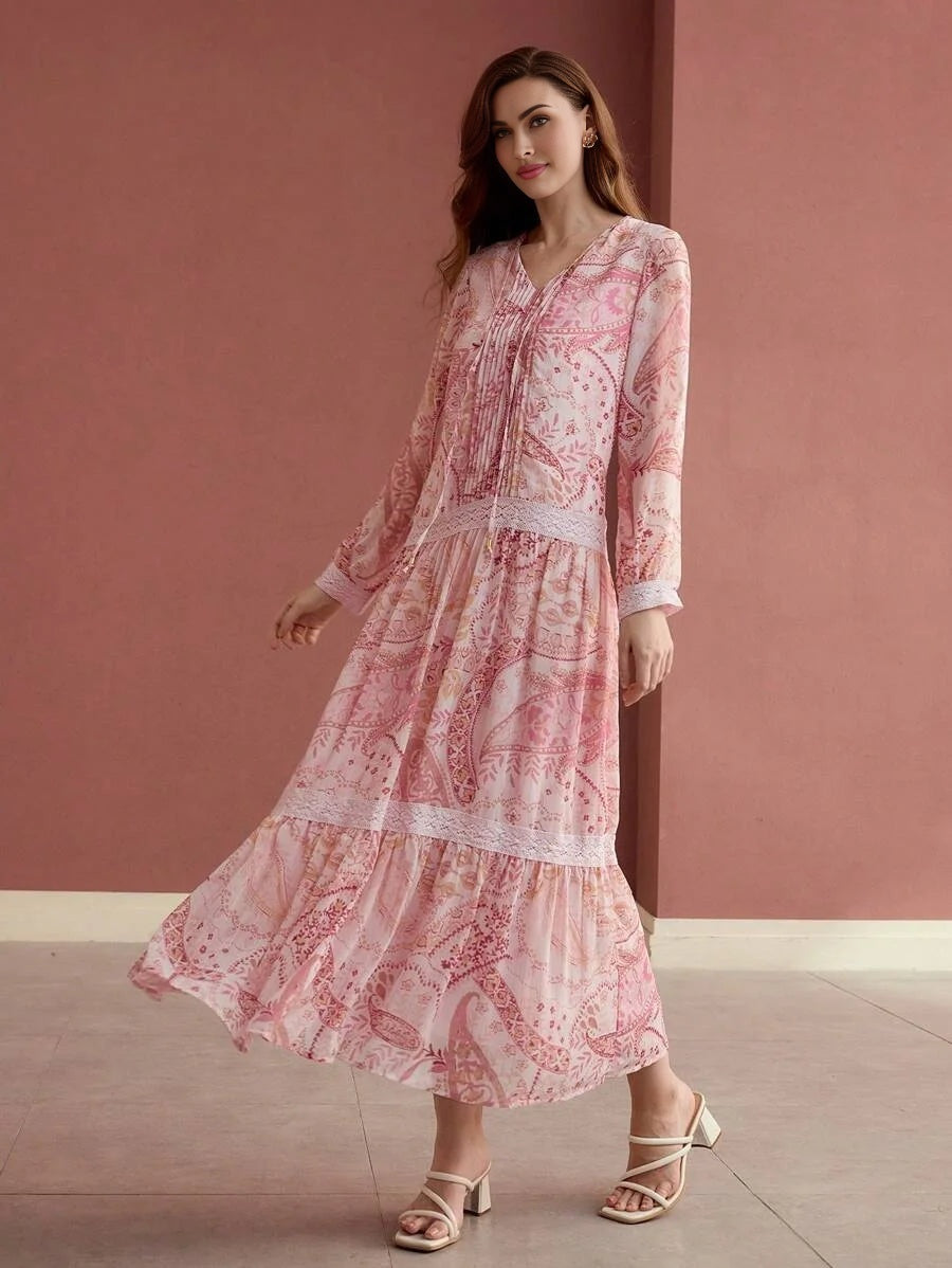 PREMIUM RUFFLE HEM ALL OVER PRINT DRESS