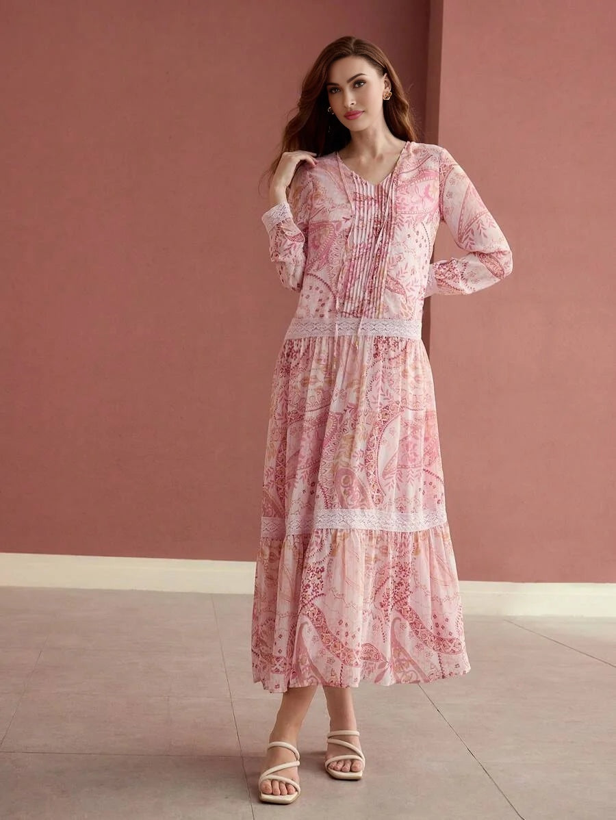 PREMIUM RUFFLE HEM ALL OVER PRINT DRESS