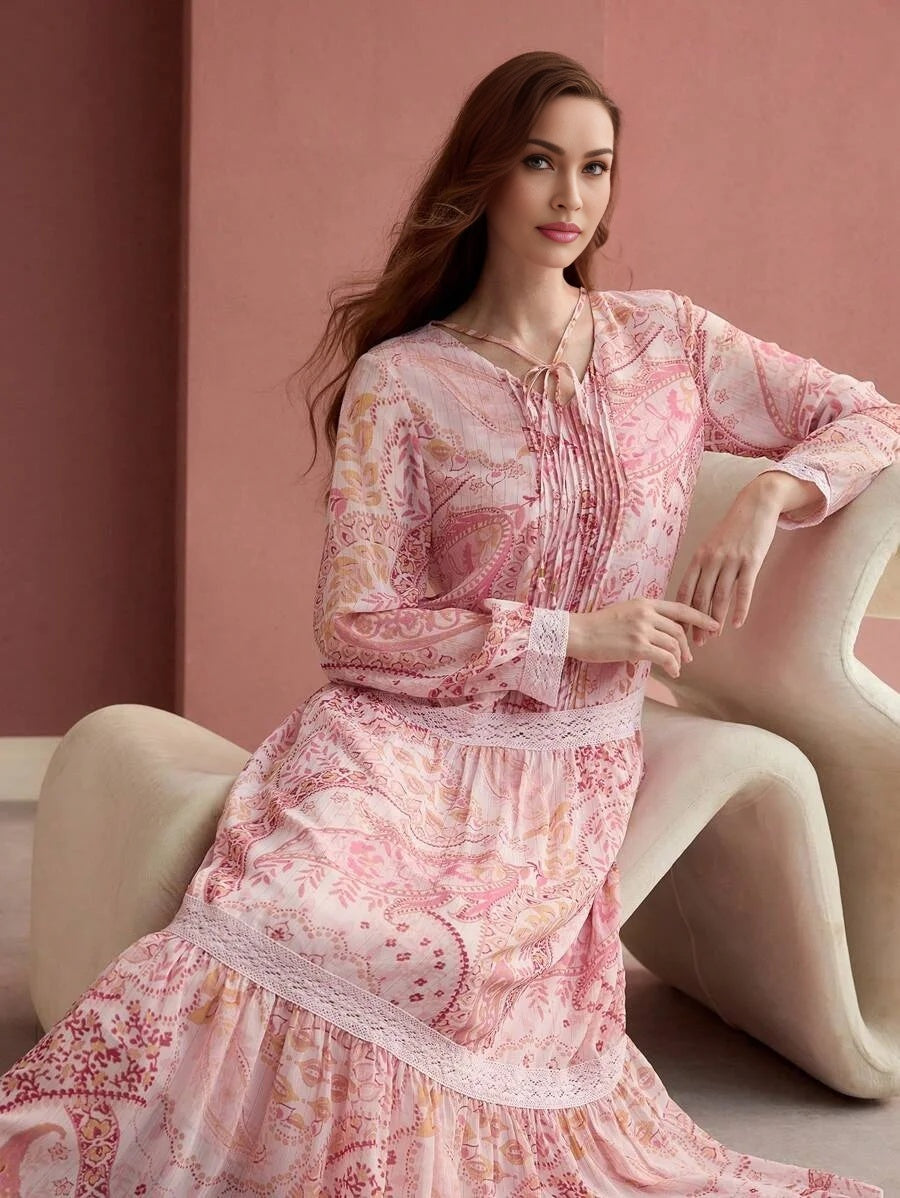 PREMIUM RUFFLE HEM ALL OVER PRINT DRESS