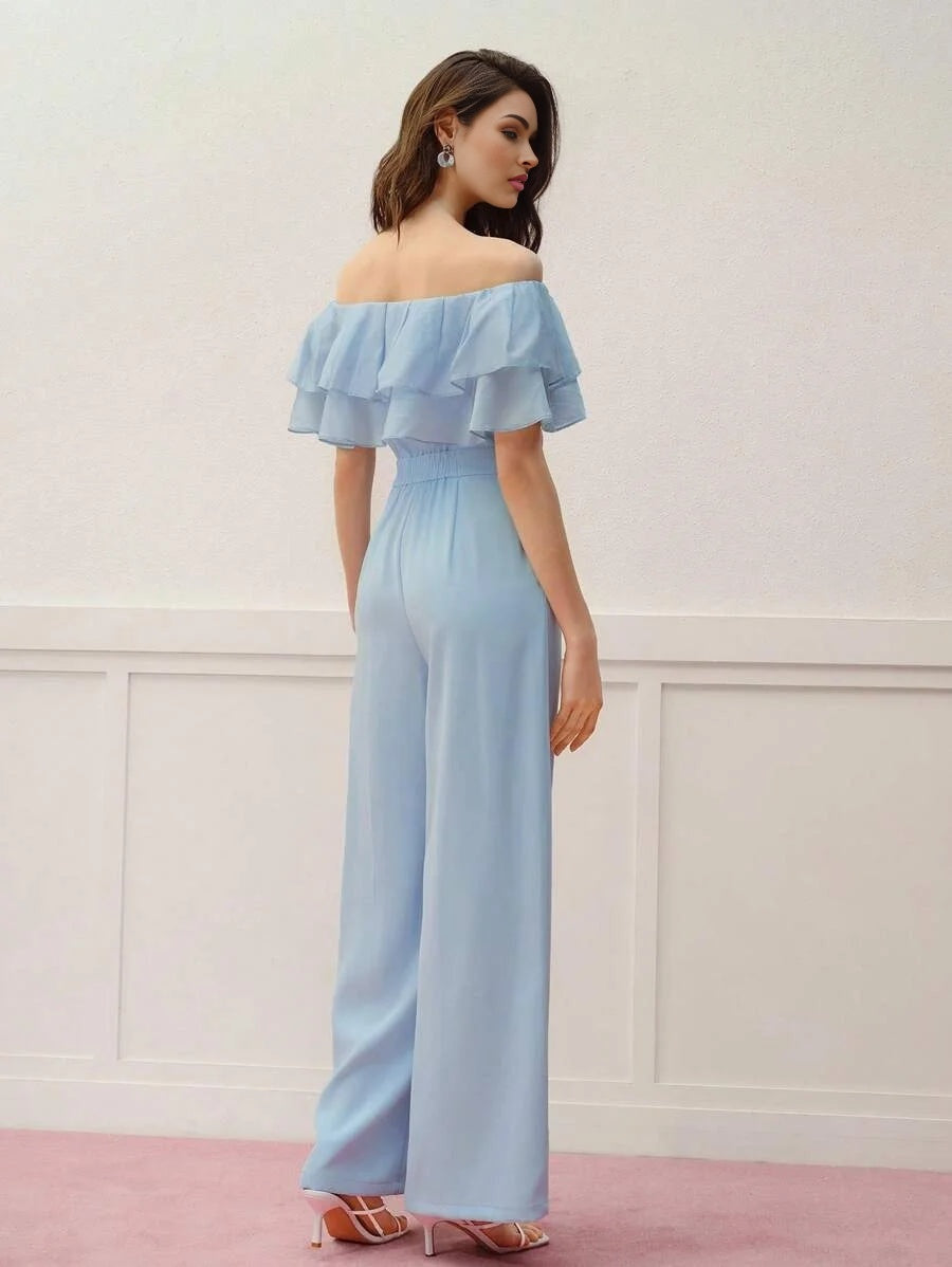 PREMIUM RUFFLE OFF SHOULDER WIDE LEG JUMPSUIT