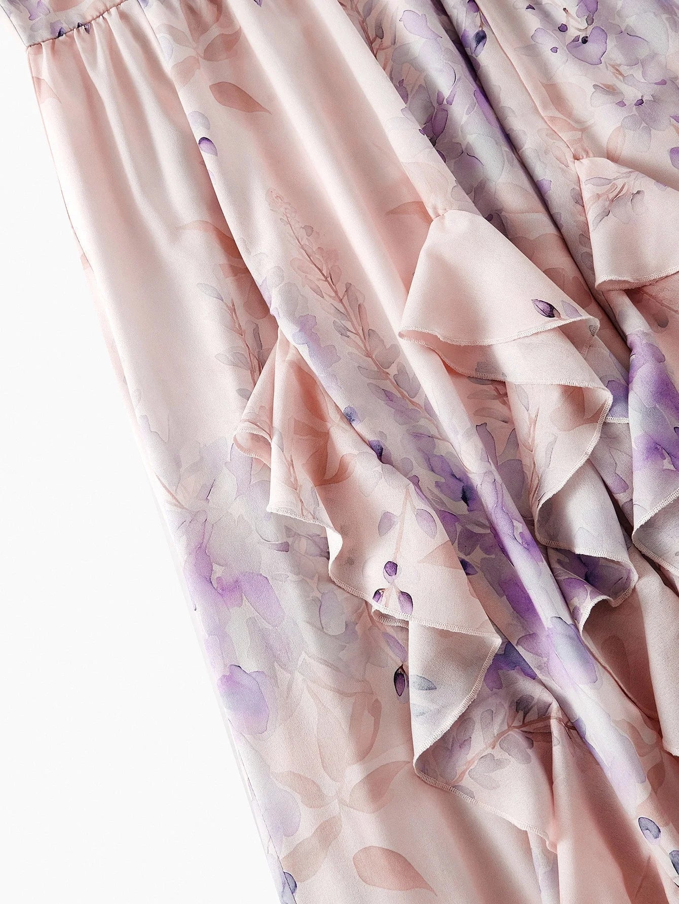 PREMIUM RUFFLE TRIM FLORAL PRINT DRESS