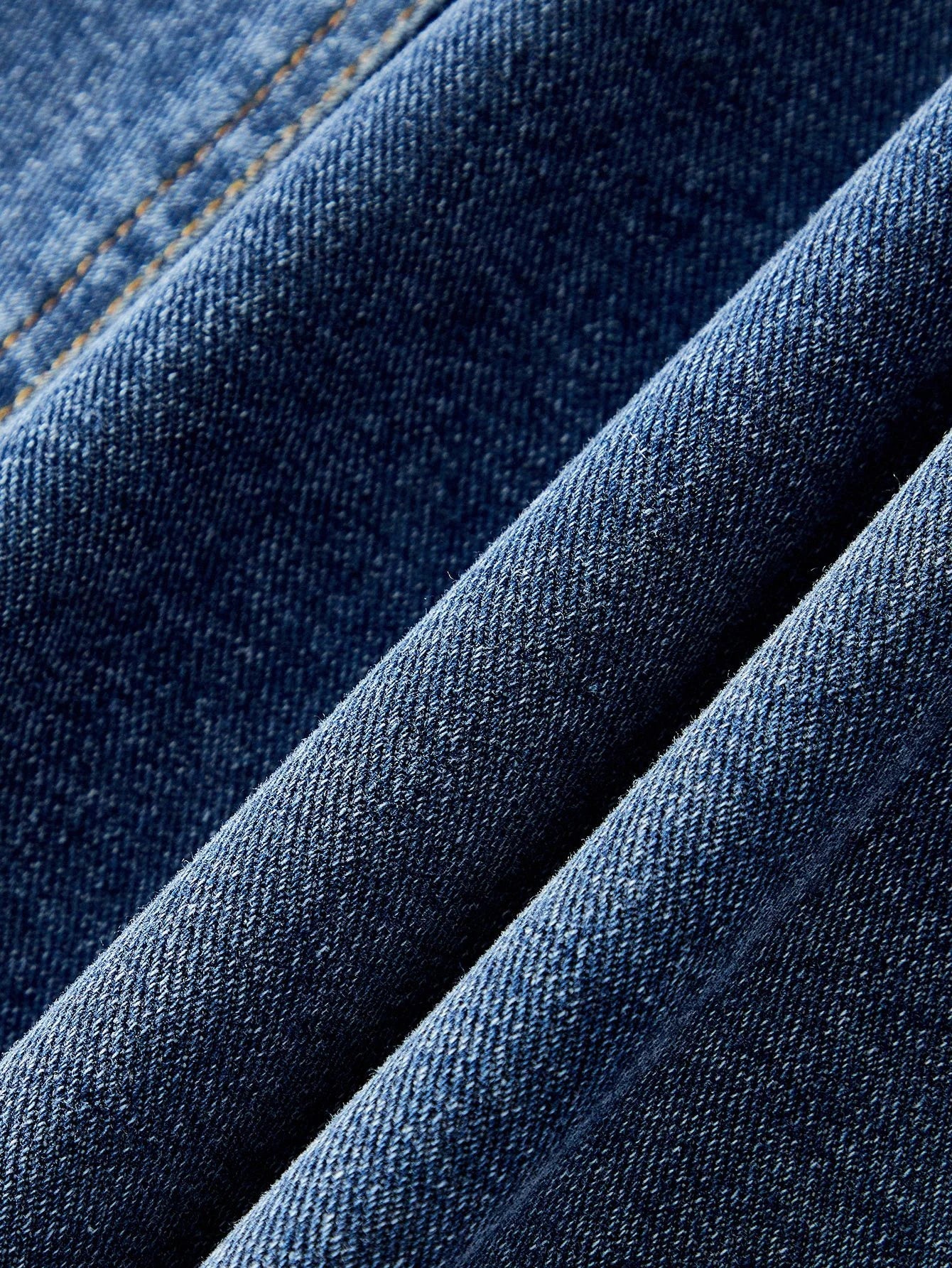 PREMIUM RUFFLE TRIM SLANT POCKET DENIM DRESS