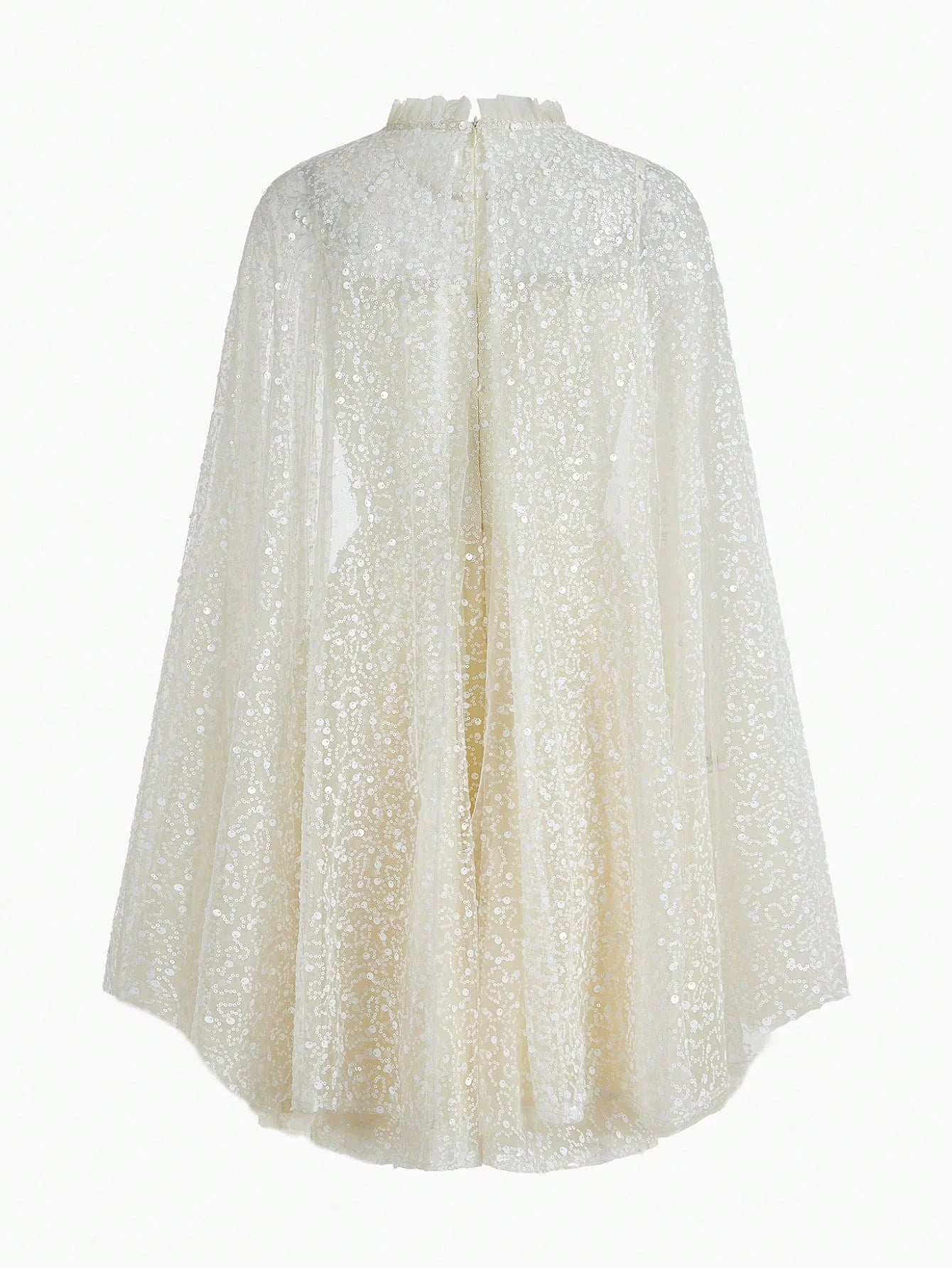 PREMIUM SEQUIN CONTRAST MESH CAPE SLEEVE DRESS