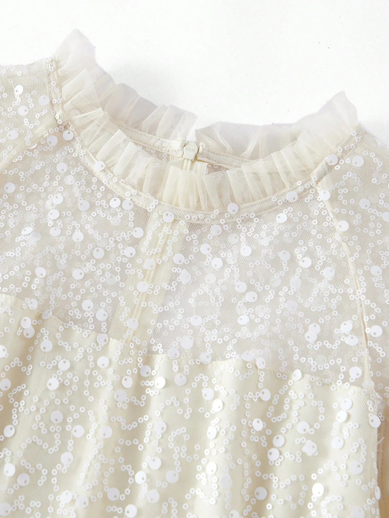 PREMIUM SEQUIN CONTRAST MESH CAPE SLEEVE DRESS