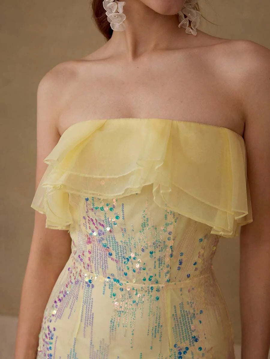 PREMIUM SEQUIN CONTRAST MESH DRESS