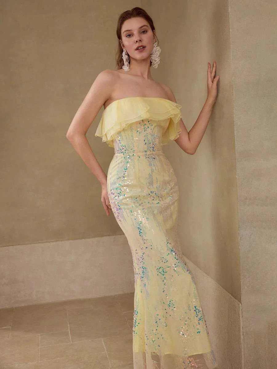 PREMIUM SEQUIN CONTRAST MESH DRESS