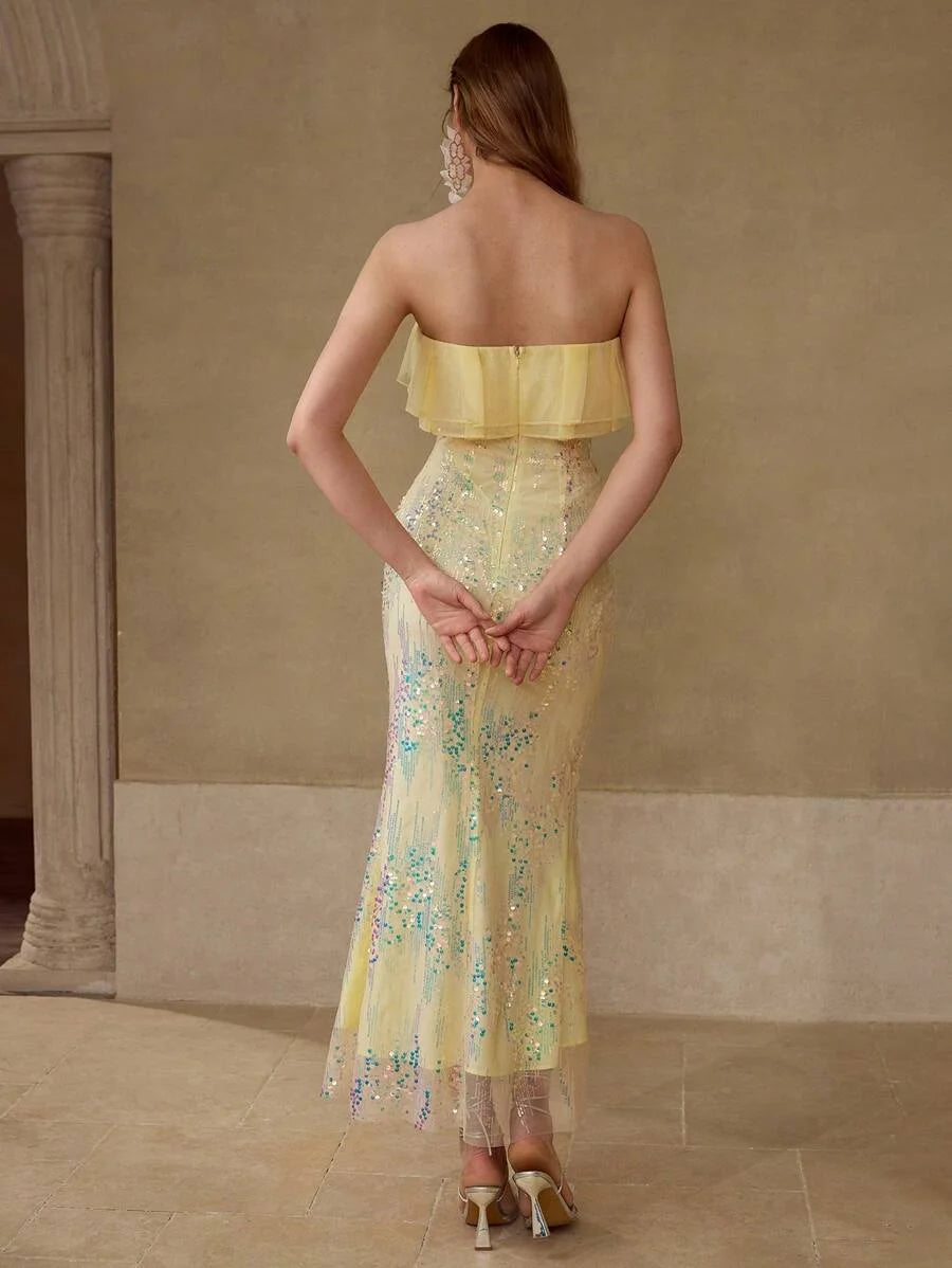 PREMIUM SEQUIN CONTRAST MESH DRESS