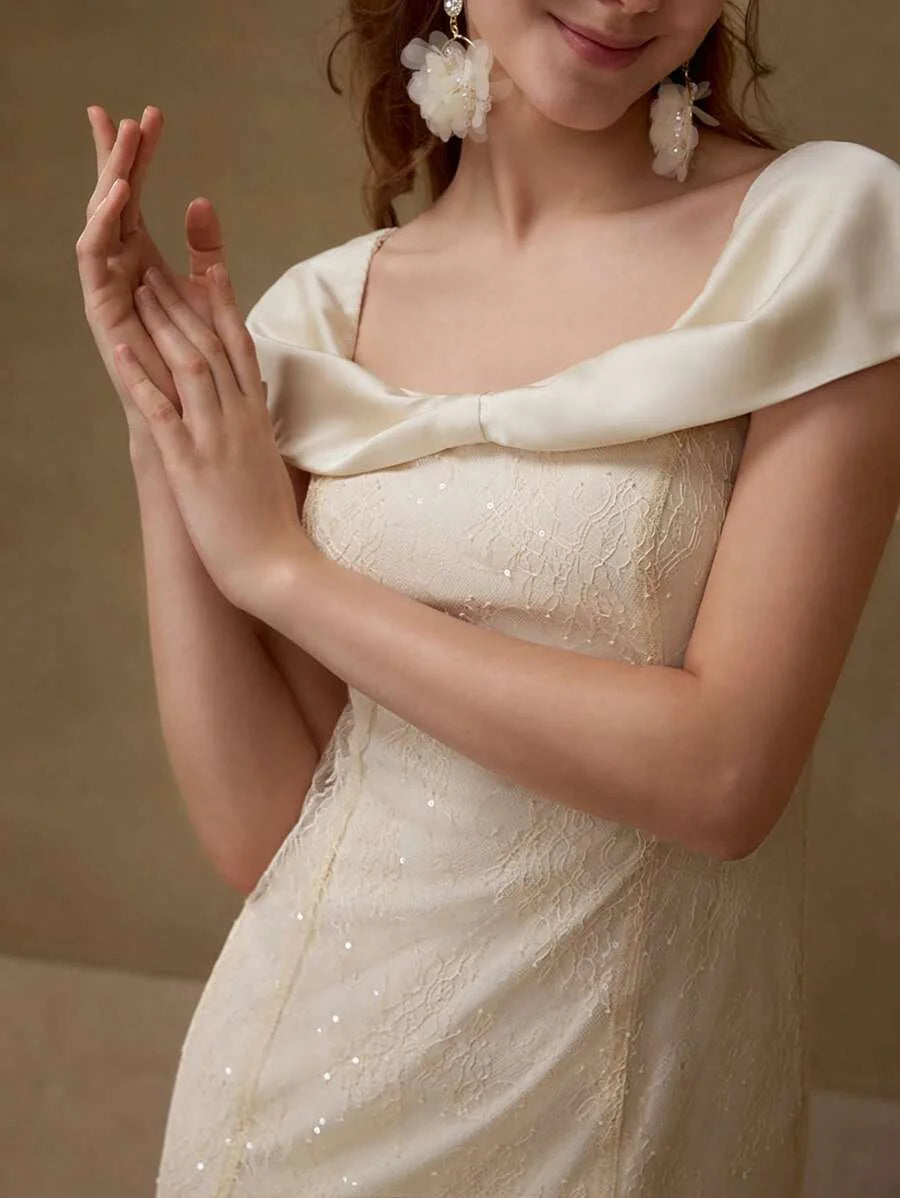 PREMIUM SEQUIN DETAIL CONTRAST MESH DRESS