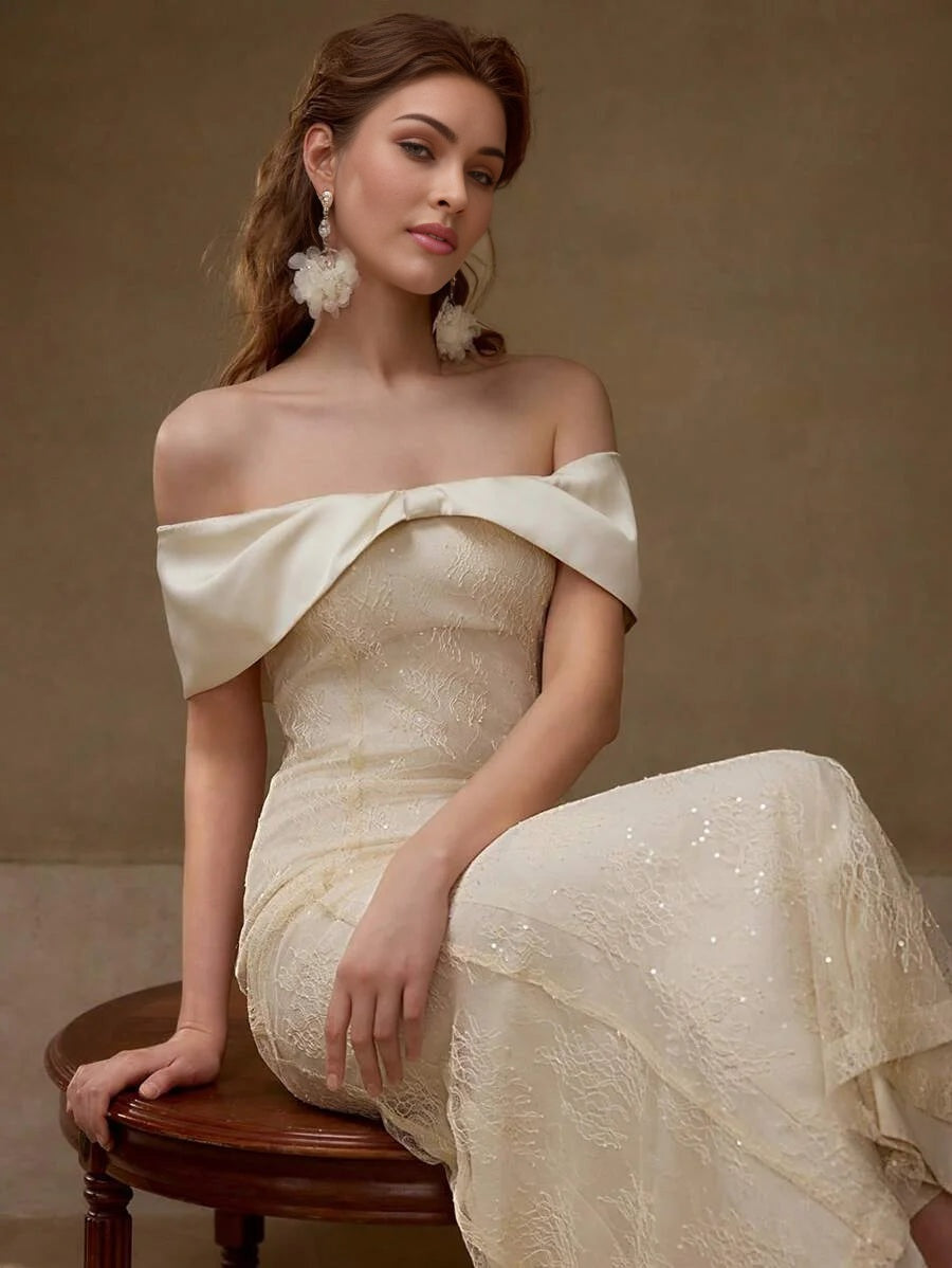 PREMIUM SEQUIN DETAIL CONTRAST MESH DRESS