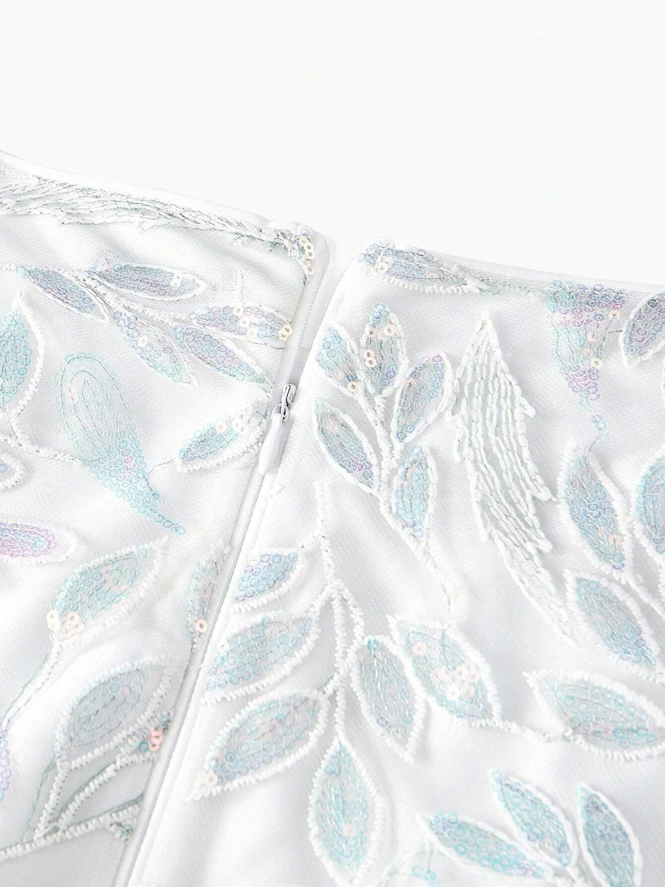 PREMIUM SEQUIN EMBROIDERY PLANTS PATTERN BELL SLEEVE MERMAID HEM LONG DRESS WITHOUT BELT