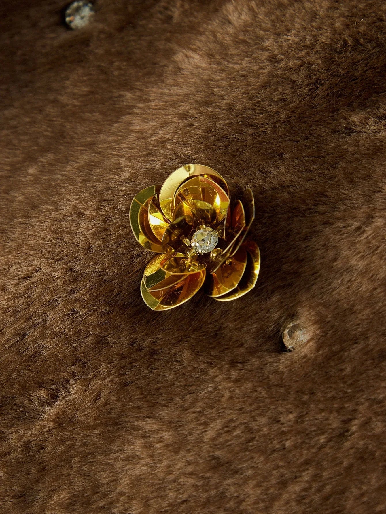 PREMIUM SEQUIN FLORAL DECOR FAUX FUR COAT