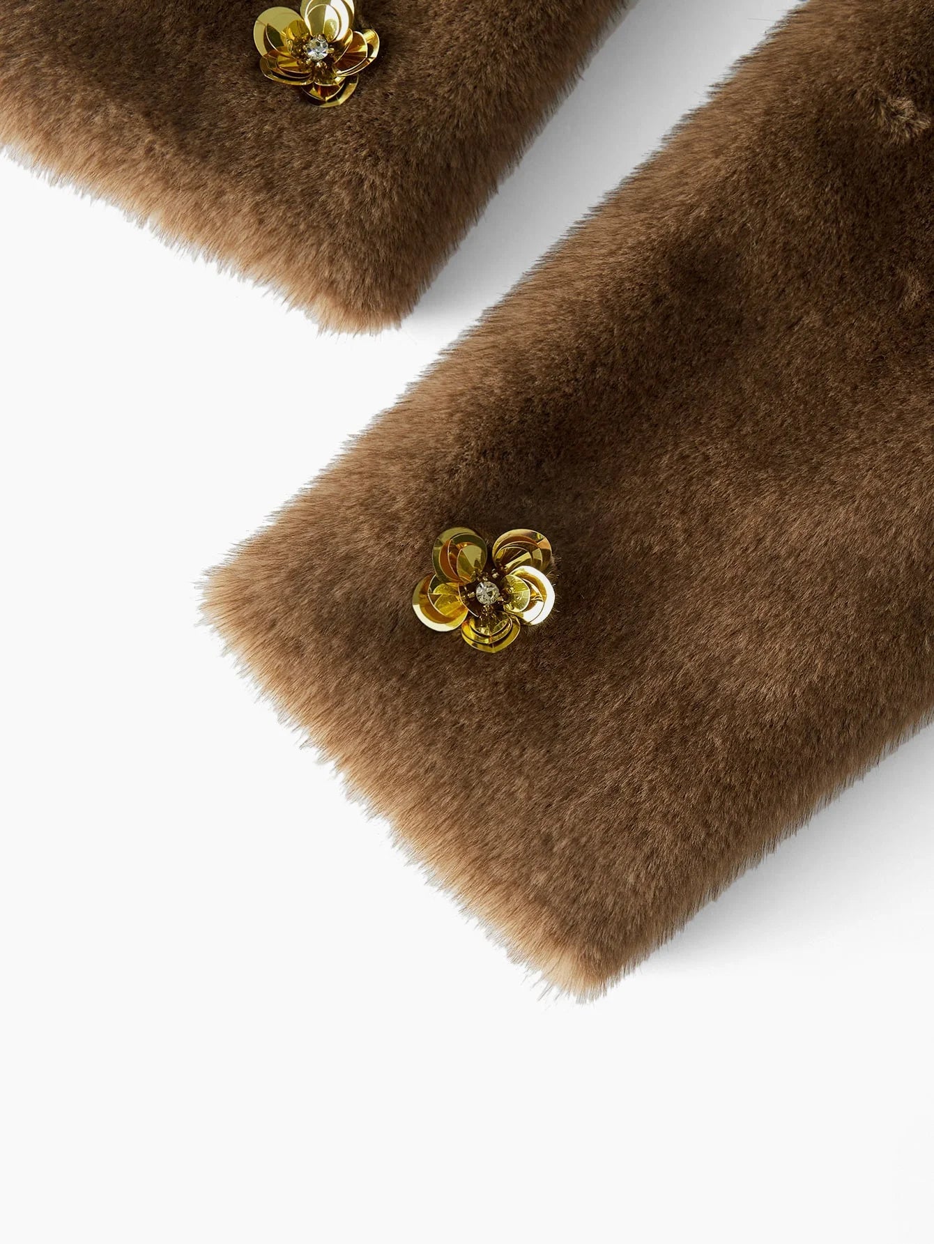 PREMIUM SEQUIN FLORAL DECOR FAUX FUR COAT