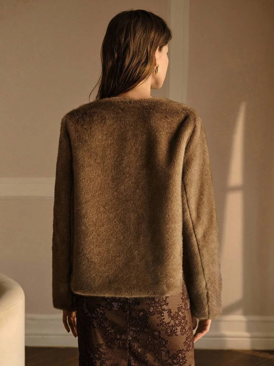 PREMIUM SEQUIN FLORAL DECOR FAUX FUR COAT