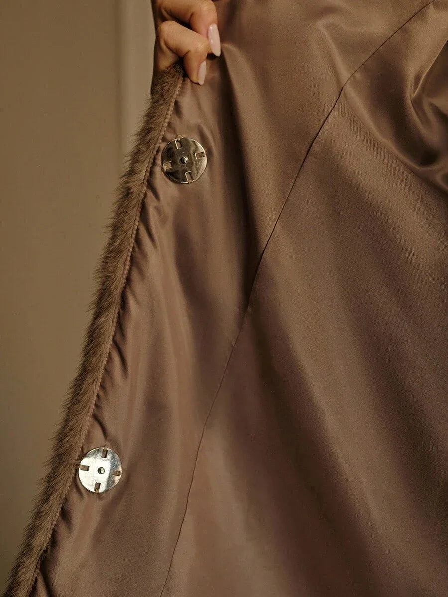 PREMIUM SEQUIN FLORAL DECOR FAUX FUR COAT